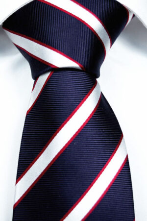 Silke Slips, Navy blue base & stripes in white and red, Blå, Striped, Notch GLEN